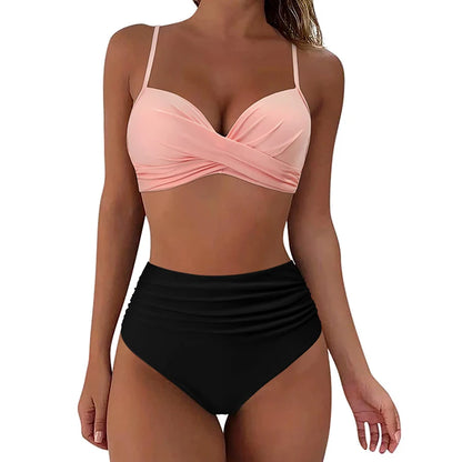 Two Pieces Swimsuits Women Bikini Set Beachwear Push Up Solid Summer Bathing Suit Triangle Bikini Swimwear Low Waist