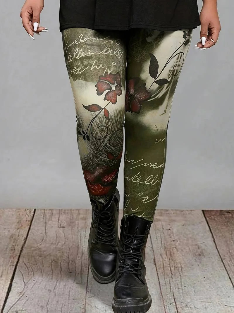 GIBSIE Plus Size Fashion High-Street Printed Leggings Women Sports Casual Slim High-waisted Skinny Pencil Leggings Female