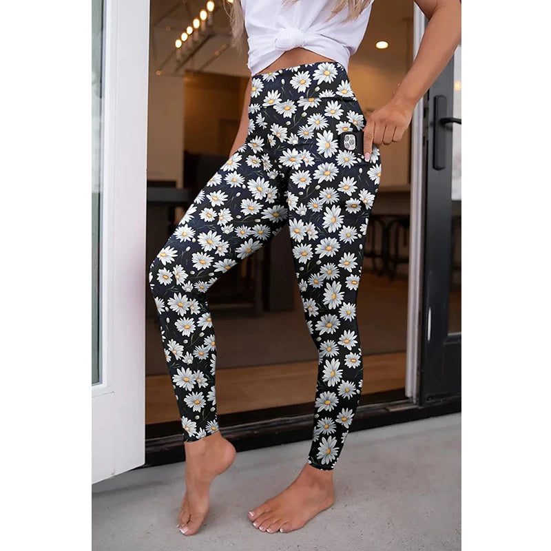 High Quality Women Elastic Pocket Pants Fashion High Waist 3D Printing Stretch Fitness Girls Leggings