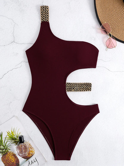 One Shoulder Swimsuit Women One Piece Hollow Out Swimwear Female Bodysuit Bathing Swimming Suit Bathers Beachwear