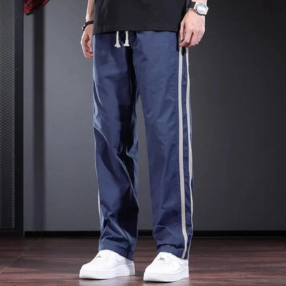 Edge Measuring Striped Casual Pants Design Loose Straight Trousers Trendy Blue Men's Pants