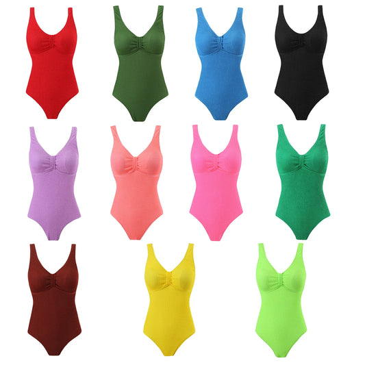 Womens One Piece Swimsuit Swim Leotard Sleeveless Low U Back Soft Cup Textured Monokini Bathing Suit for Beach Tropical Travel
