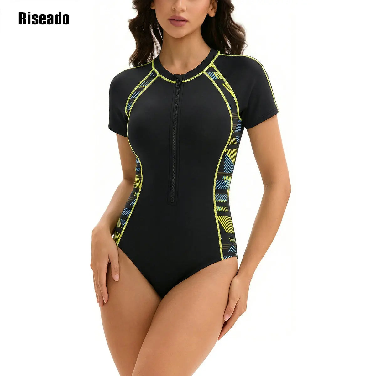 Rash Guard Short Sleeves One Piece Swimsuit Women Athletic Full Zipper Women's Bathing Suits Tummy Control Swim Surf Swimwear