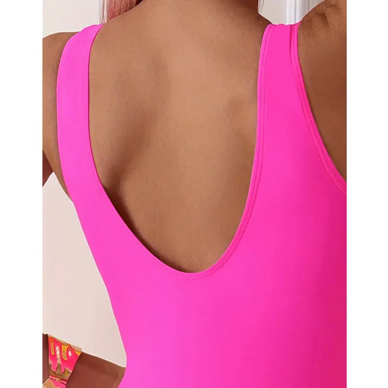 Women's Pink, Orange & Yellow Colour-Block One-Piece Swimsuit