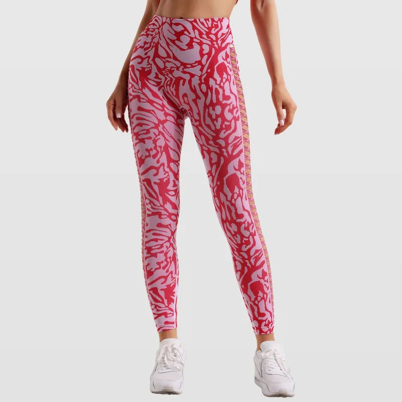 Nadanbao Women's Seamless High Waist Pants Jacquard Peach Hip Slim Leggings Stretchy Hollow Bottoms Sports Fitness Yoga Trousers