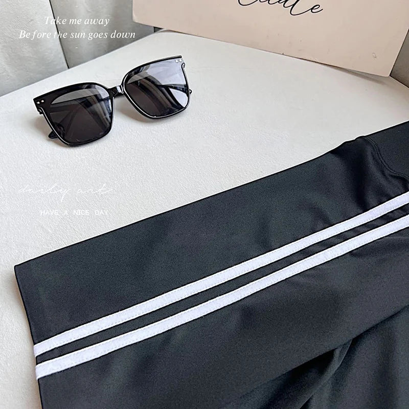 Women Shark Running Short Leggings Summer Side Stripe Sports Biker Shorts High Waist Skinny Seamless Bicycle Shorts