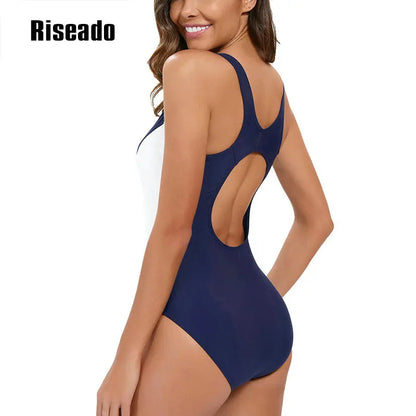 Riseado Sports One Piece Swimsuit Women Navy Swimwear Female Bodysuit Summer Swimming Suit Racerback Bathing Suits