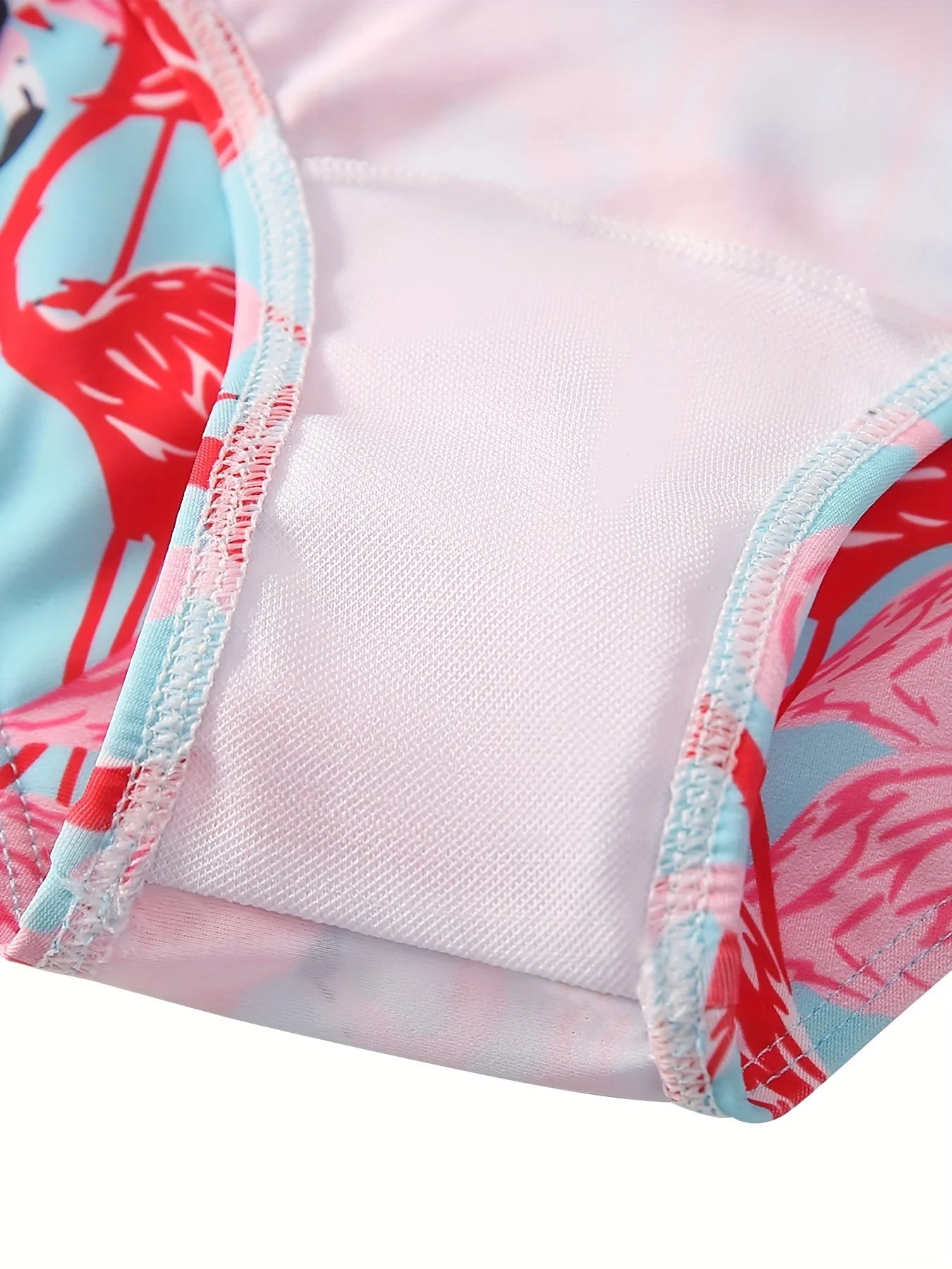 Bikini Cut Bottom Swimwear Kids Girl Orange Long Sleeve Swimming Suit Animal Flamingo Print Beach Teens Summer Swimsuit