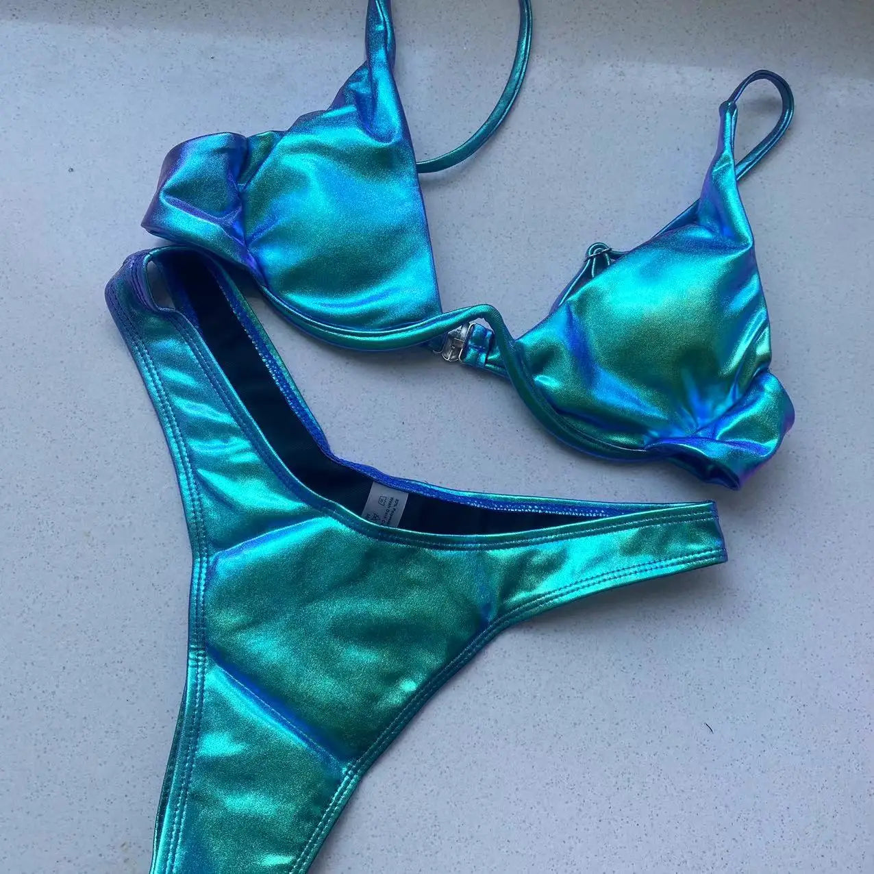Triangle Bikini holographic Blue Push Up Extreme Thong Swimwear Brazilian Bandage Bathing Suit Swimsuit Micro Biquini