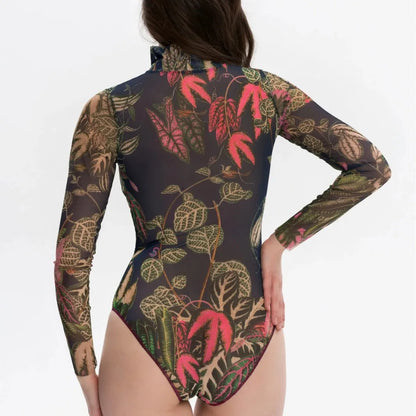 Rash Guard Swimsuit Transparent Printed Transparent Quick Drying  Swimming Suit for Women Bathing Suit One Piece Swimwear Women