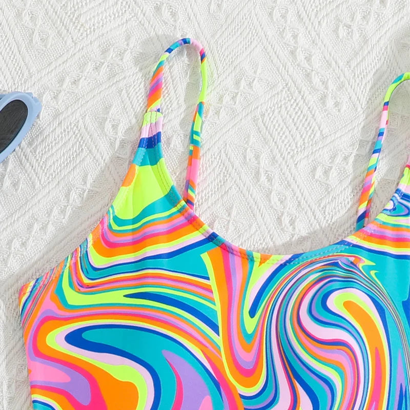 Girls Swimsuits Children Fashion One-piece Costume 8-12Y Kids Summer Pool Swimming Clothing Print Swimwear