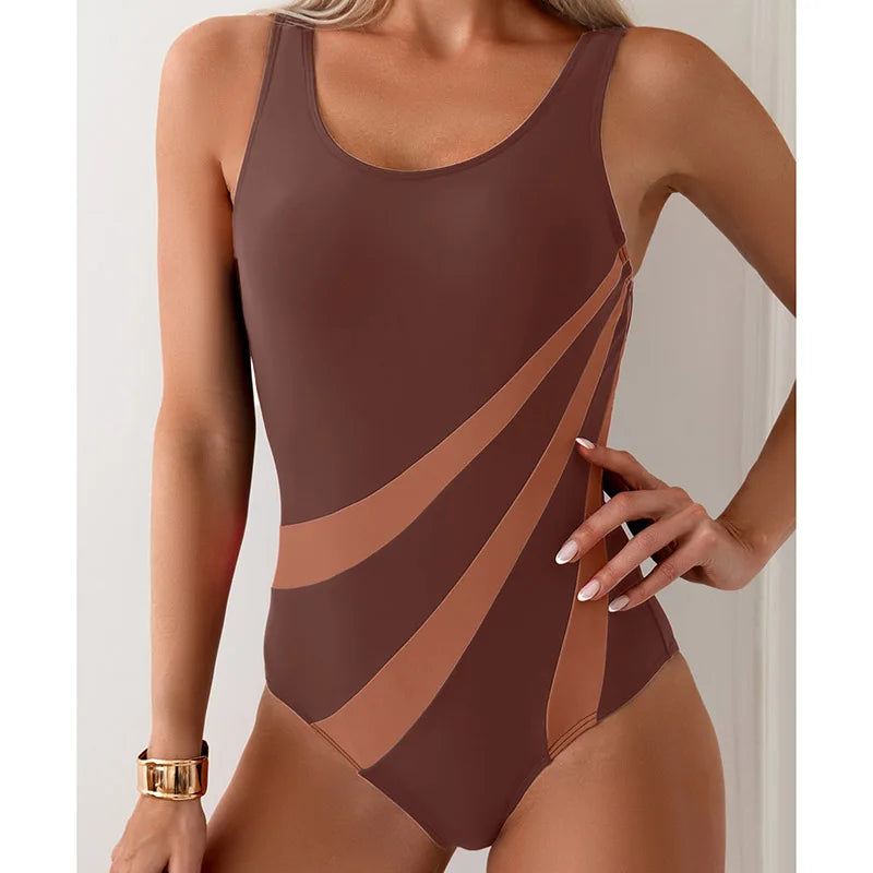One Piece Swimsuit Women Contrast Color Swimwear Push Up Swimming Summer Bathing Suits Bodysuits Beachwear