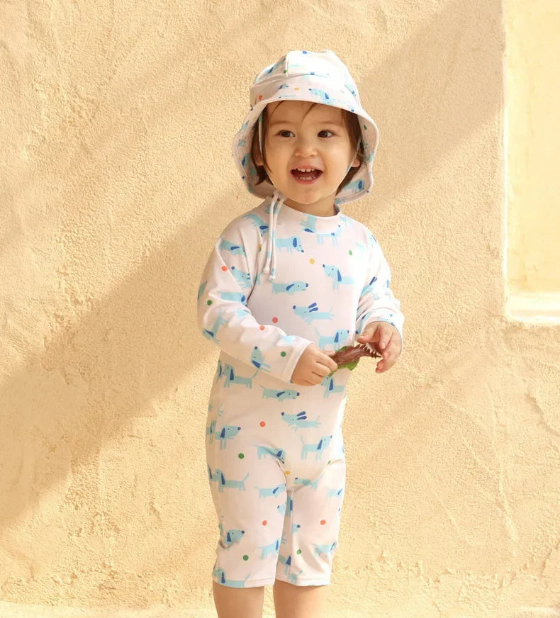UV Baby Boy Swimsuit One Piece Swimming Jumpsuit Ruffles Bathing Suit SPF 50 Long Sleeve Kids Swimwear for Girls 1 2 3 4 5 6 Yrs