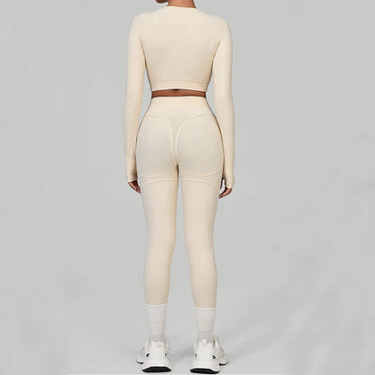 Seamless Yoga Sets Sports Fitness Hip-lifting High Waist Skinny Long-sleeved Suit Running Workout Gym Leggings Sets Women