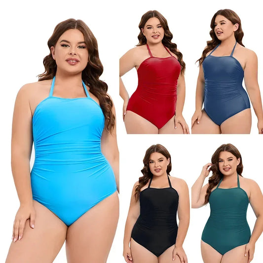 One-piece Large Size Swimwear With Push Up Women Plus Size Solid Swimsuit Female Bathing Suit Vintage Design for Beachwear