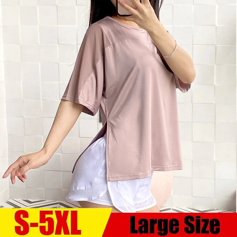 Plus Size Sports Shirt for Lady Women S-XXXXXL Crop Top Yoga T-Shirts Gym Workout Cover-up Short Sleeve Shirts
