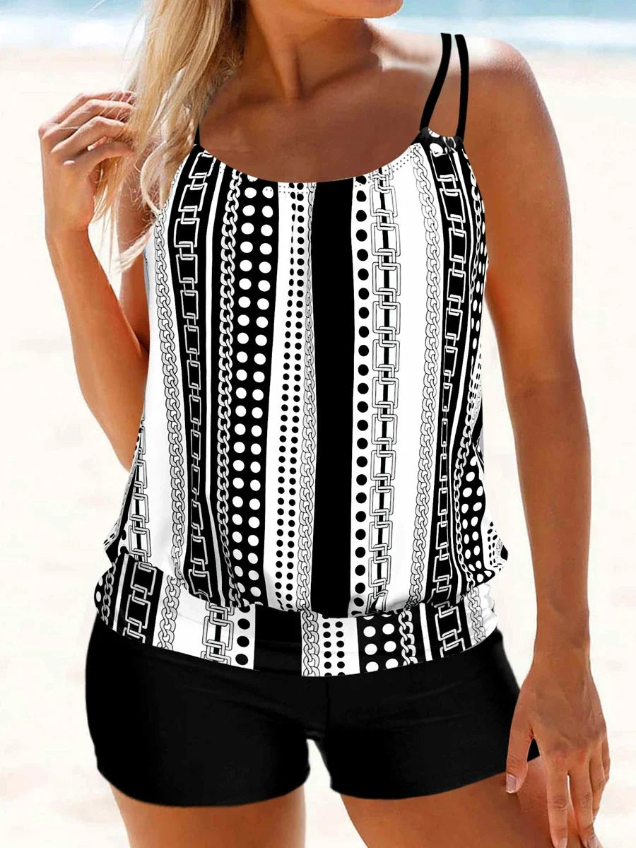 2 Piece Stripe Tankini Set Printed Swimsuit Women Swimwear Female High Waist Bathing Swimming Suit Padded Beachwear