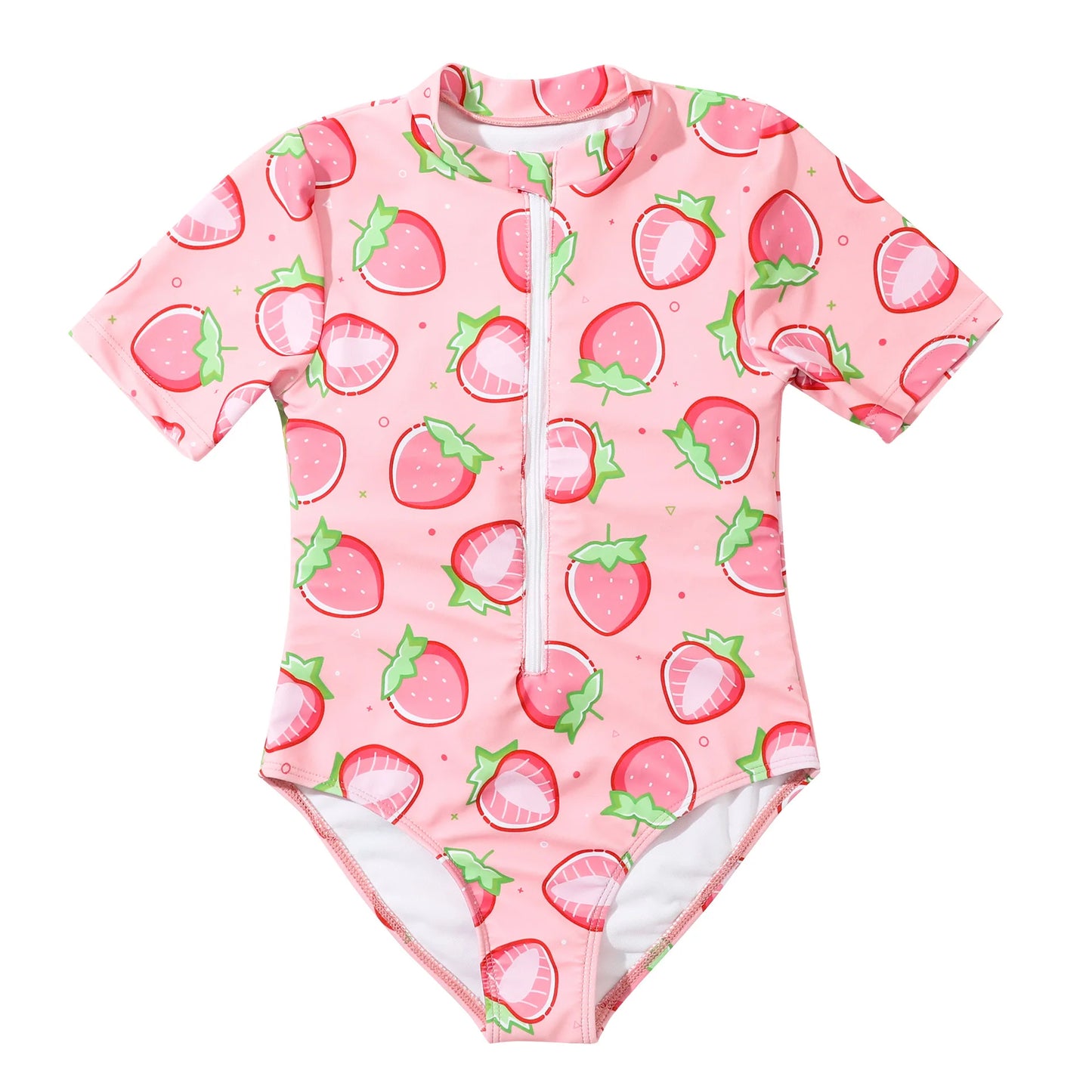 Pink Strawberry Girls One Piece Swimsuit 7-12 Year Kids Swim Suit Zipper Children's Swimwear 2024 Surf Bathing Suits