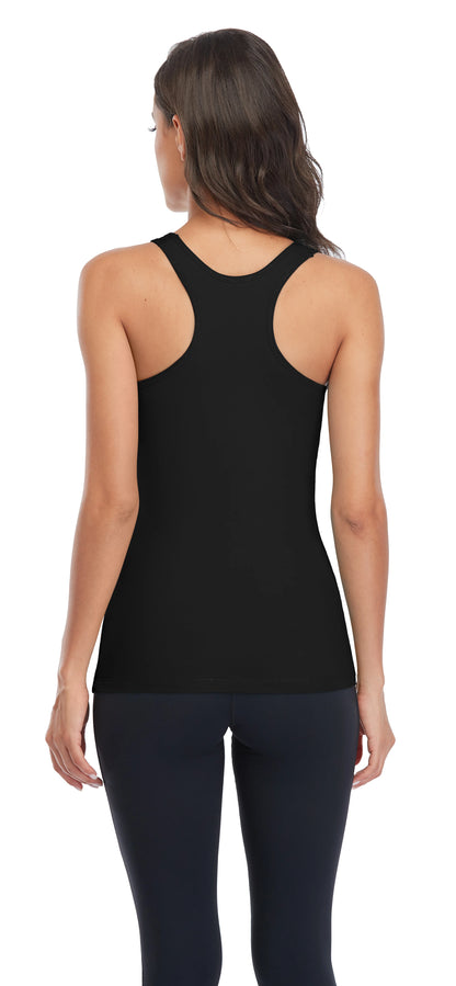 Attraco Women's Camisole 2PCS Cotton Solid with Build-in Shelf Bra Tank Tops U-Neck Soft Breathable Basic Sleepwear