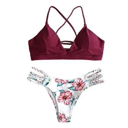 Women's Swimming Suit Bikini Front Tie Push Up Padded Swimwear Cut Out Solid Pink Bathing Suit Swimsuit Beachwear