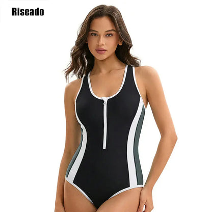 Athletic Swimsuit Women One Piece Bathing Suit Zipper Front Lap Swimwear for Women