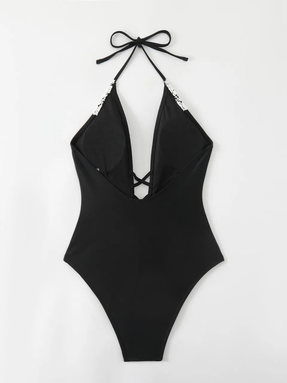 Halter String Swimsuit Women One Piece Black Lace Backless Swimwear Female Monokini Bathing Swimming Suit Beachwear