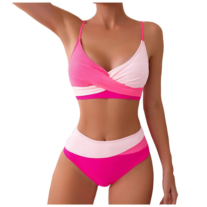 Bikini Set Women's 2 Piece Swimwear Cross Ruched Swimsuit High Waisted Push Up Bikinis Summer Beach Vacation Ladies Bathing Suit
