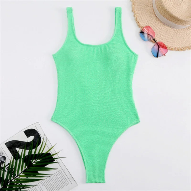 Fluorescent Crinkle Cloth Swimsuit for Women, Special Fabric Bikini, Candy Color, European and American
