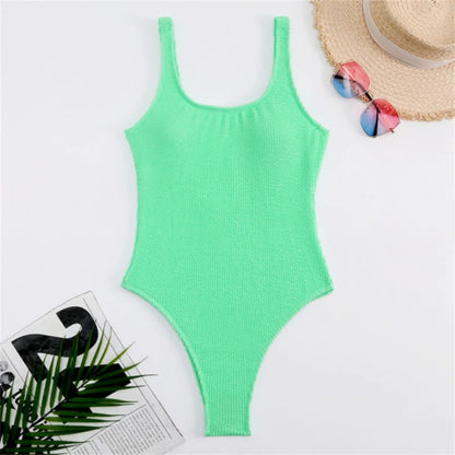 Fluorescent Crinkle Cloth Swimsuit for Women, Special Fabric Bikini, Candy Color, European and American