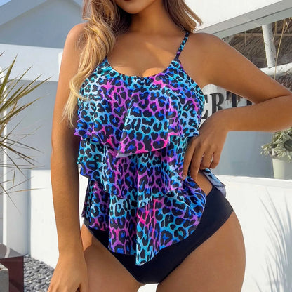 Swimsuit For Women Women's Summer Fashion Swimsuit Color Printed Two Piece Swimsuit Flanged Tankini