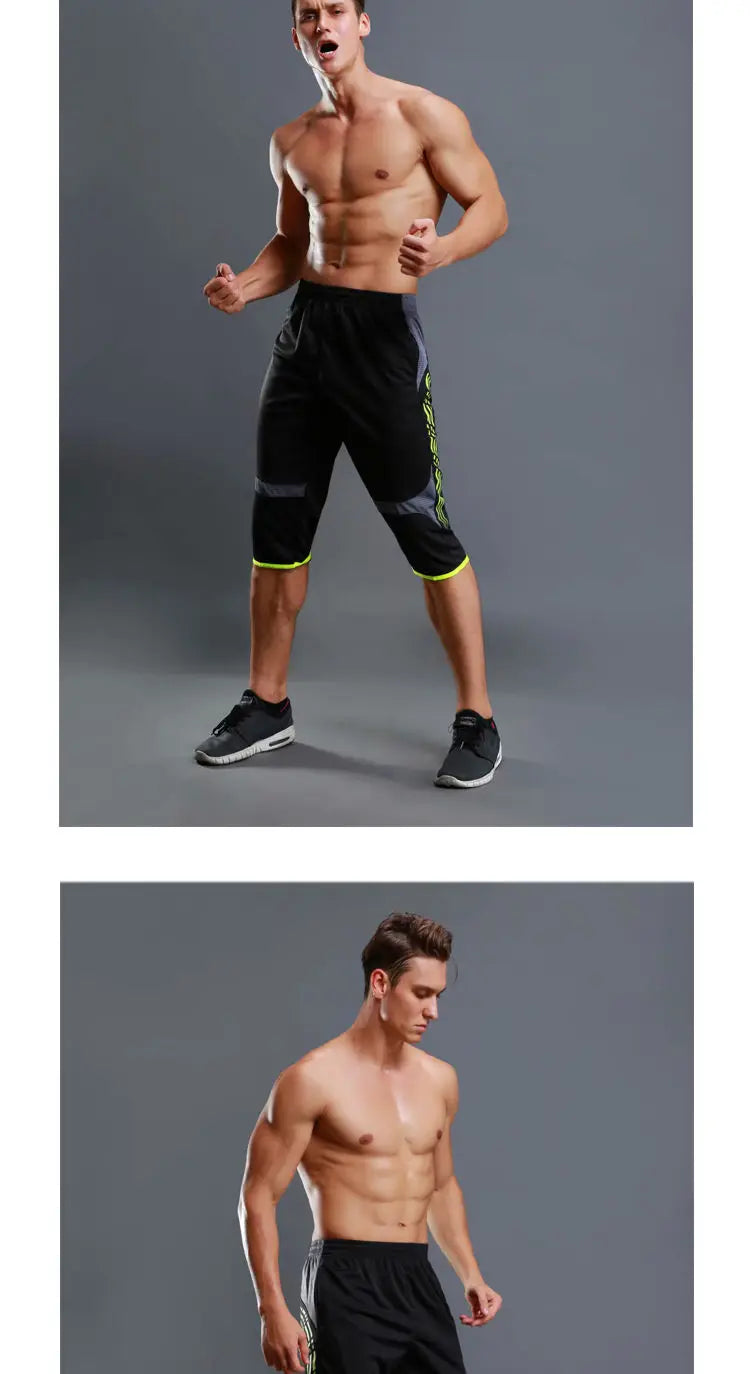 Summer Men Sports Striped Cropped Pants Fitness Running Riding Train Quick Drying Breathable Loose Thin Large Size Shorts