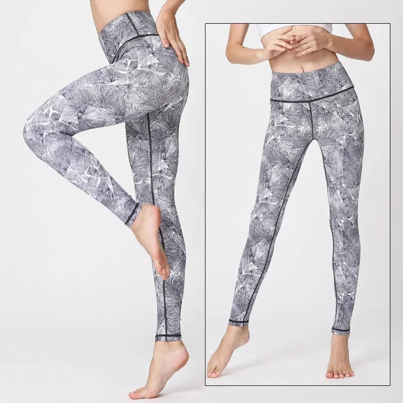 Cloud Hide Yoga Pants Sports Leggings Women High Waist Trainer Long Tights Flower Push Up Running Trouser Workout S- XL