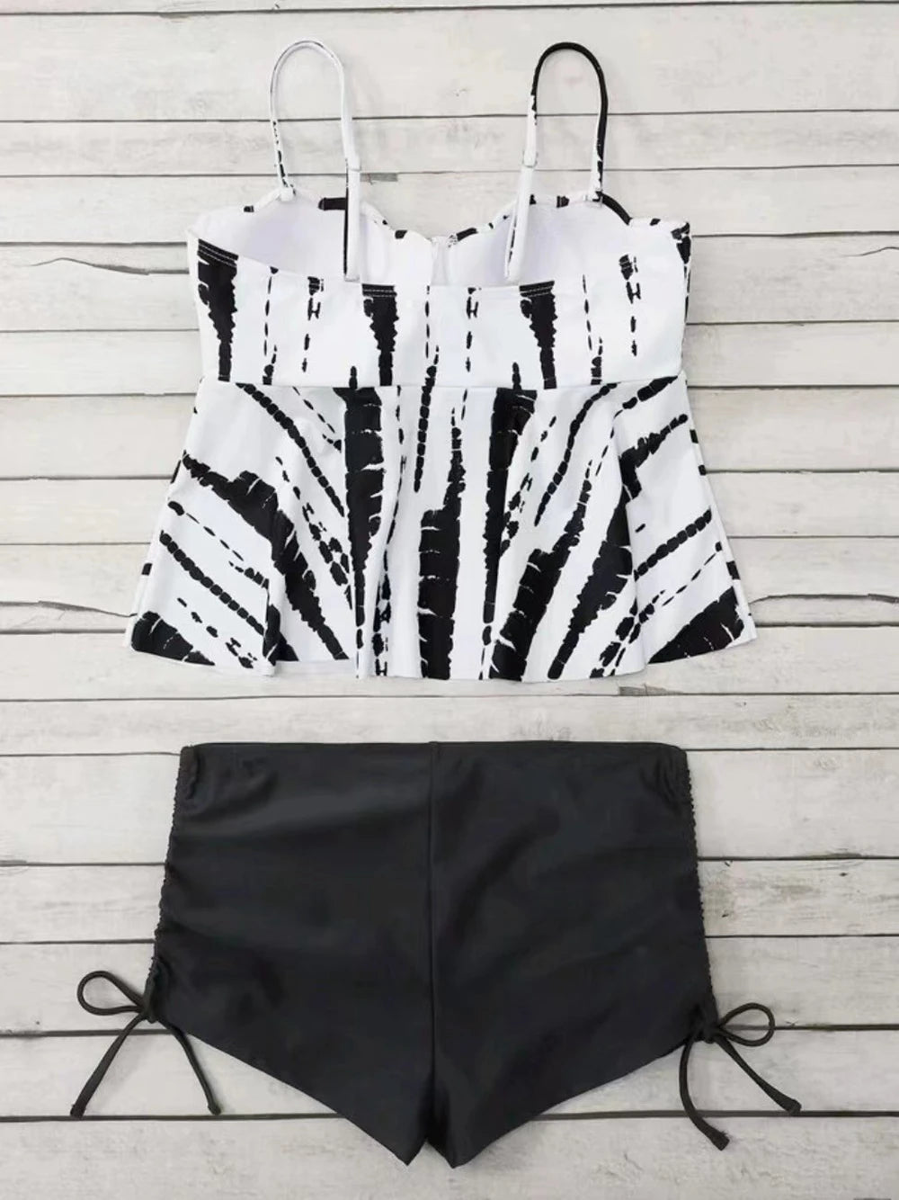 Shell Hard Wrapped Front Tankini Set Women Swimsuit Drawstring Bottom Two-Piece Suit Black/Malachite Blue/Violet