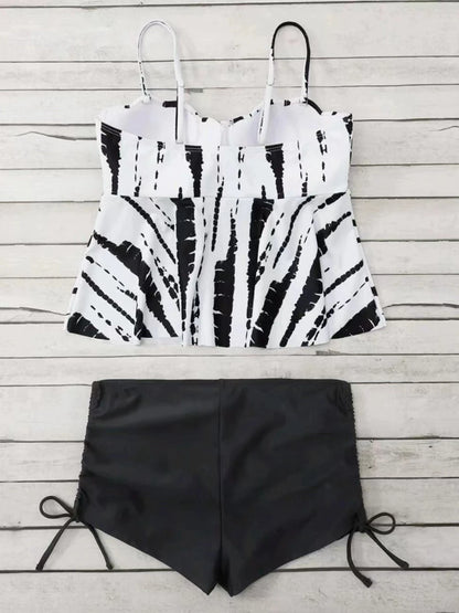 Shell Hard Wrapped Front Tankini Set Women Swimsuit Drawstring Bottom Two-Piece Suit Black/Malachite Blue/Violet