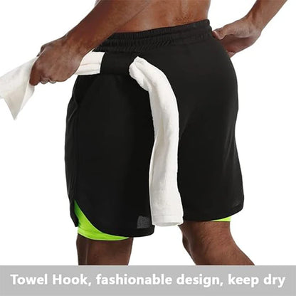 Men Sport Shorts Sportswear Double-deck Running Shorts 2 In 1 Beach Bottoms Summer Gym Fitness Training Jogging Short Pants Men