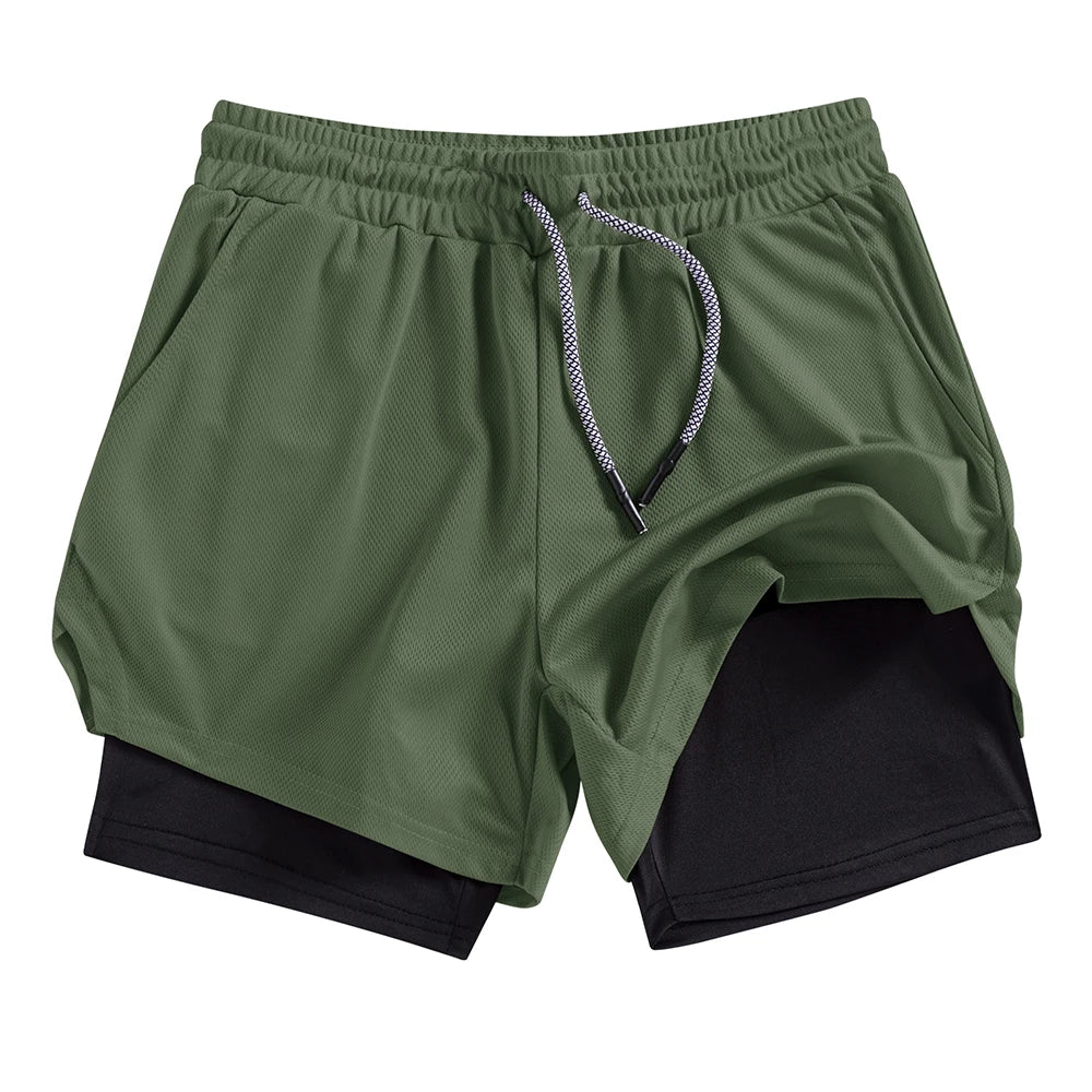 Men's Summer double-deck Quick Dry Gym Athletic Workout Casual Shorts Comes in Many Colors with Compression Liner and Towel Loop