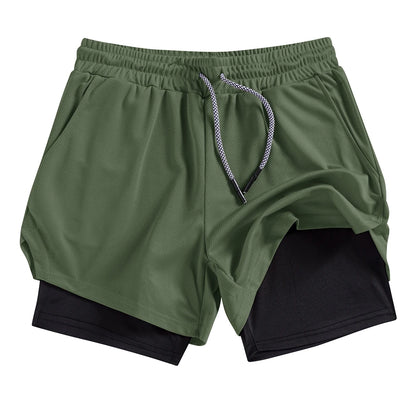 Men's Summer double-deck Quick Dry Gym Athletic Workout Casual Shorts Comes in Many Colors with Compression Liner and Towel Loop