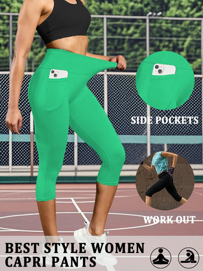 High Waisted capri pants For Women With Pockets Tummy Control No See Through Workout Running Yoga Athletic Push Up Gym Leggings
