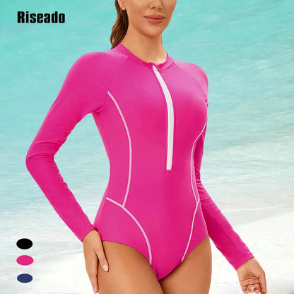 Riseado Womens Athletic One Piece Swimsuits Long Sleeve Sports Surfing Swimwear Bathing suits