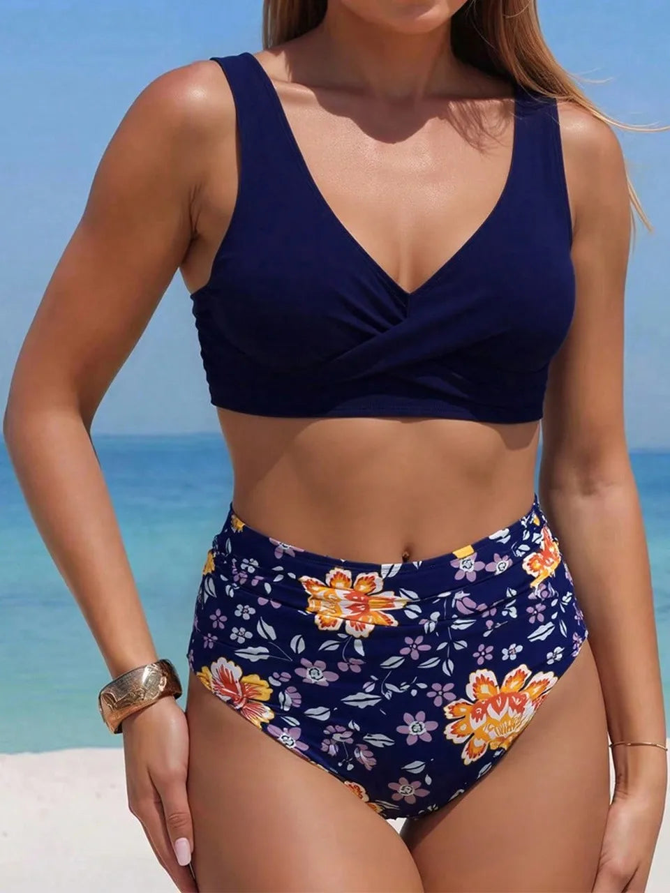 Strappy Print Bikini Women High Waist Triangle Swimwear Female Swimsuit Bathers Bathing Swimming Suit Padded Beachwear