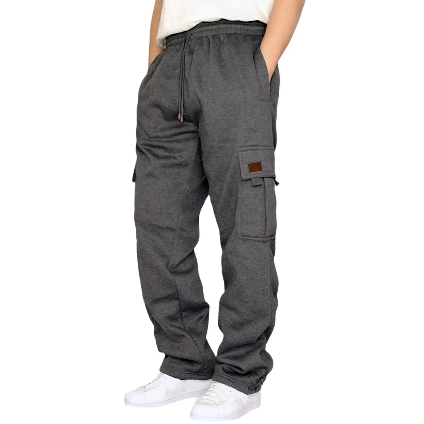 Men's Fleece Lined Casual Sports Long Pants Cuffed Waist Baggy Sweatpants Workwear