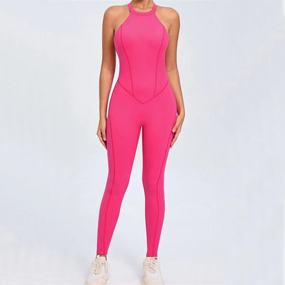 Pad Scrunch Backless Yoga Sport Jumpsuit Women Monkeys One Piece Gym Outfit Legging Fitness Overalls Workout Pant Clothing