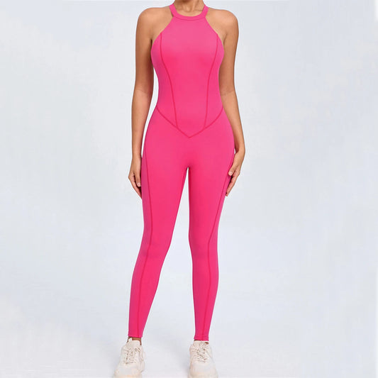 Pad Scrunch Backless Yoga Sport Jumpsuit Women Monkeys One Piece Gym Outfit Legging Fitness Overalls Workout Pant Clothing