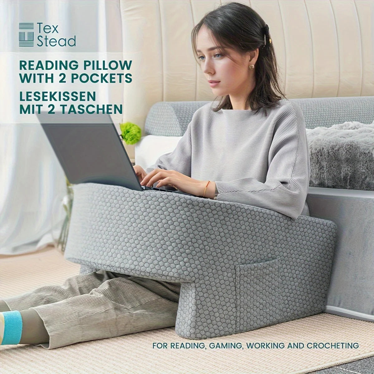gaming armrest pillow, memory foam reading pillow, oversized support cushion, removable washable cover,,long session support,