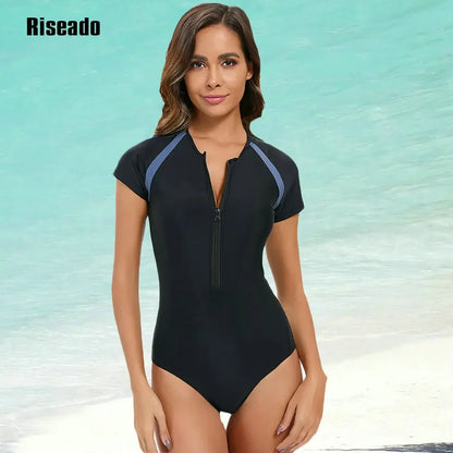 Short Sleeve Rash Guard Women's One Piece Swimsuit Athletic Bathing Suits Training Sport Swimwear for Teen Adult