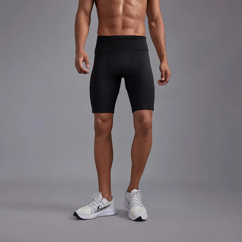 Men's Marathon Running Training Compression Shorts Quick Dry Sports Jogging Tights Fitness Waist Belt Bag Shorts Sportwear Male