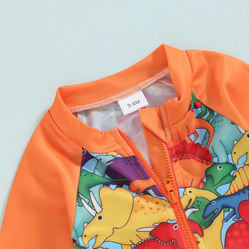 Baby Boy Swimming Suit Baby Swimsuit 3 6 12 18 24M 2T 3T Infant Toddler Boys Swimwear Zipper Long Sleeve Rash Guard with Hat