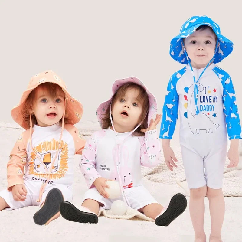 UV Baby Boy Swimsuit One Piece Swimming Jumpsuit Ruffles Bathing Suit SPF 50 Long Sleeve Kids Swimwear for Girls 1 2 3 4 5 6 Yrs