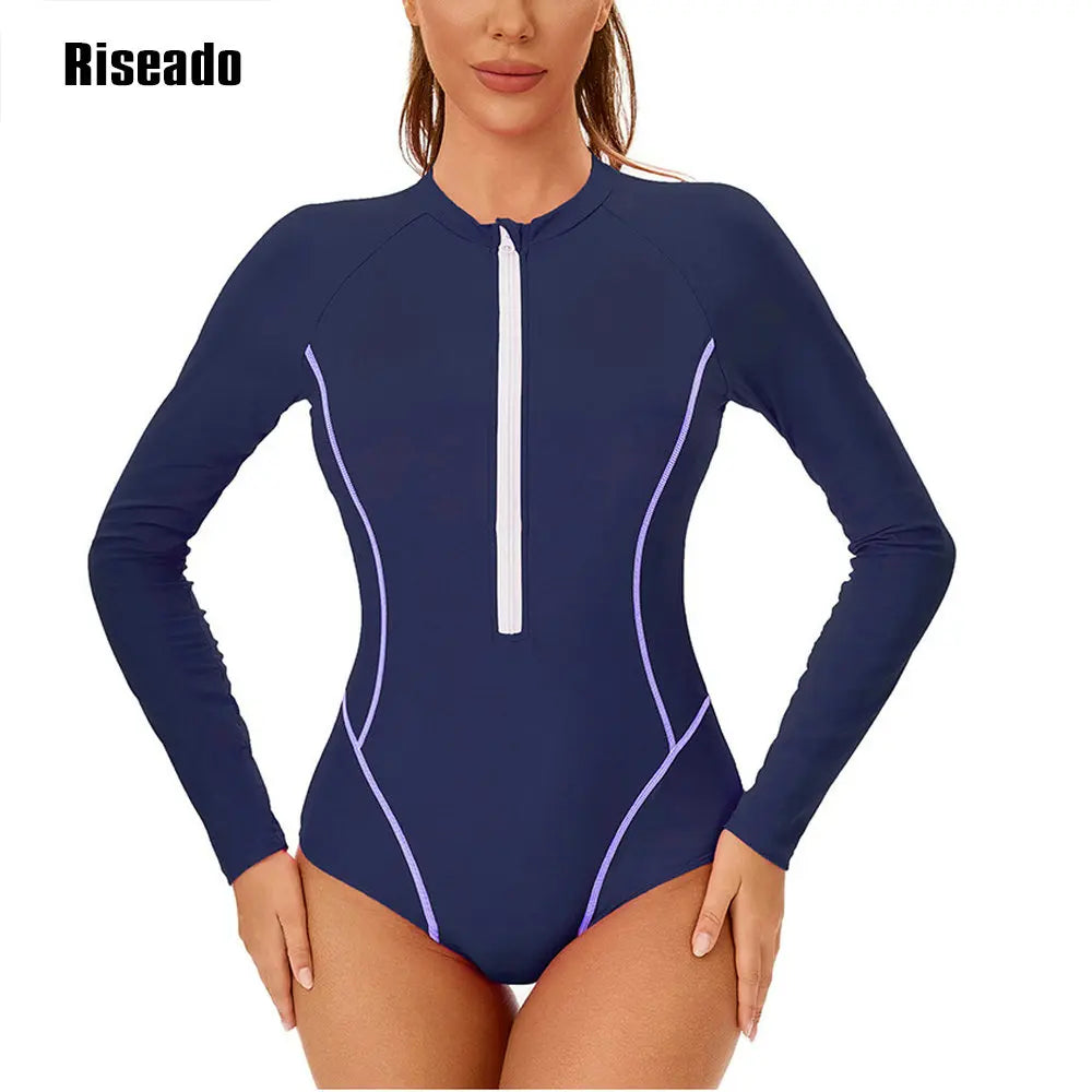 Riseado Womens Athletic One Piece Swimsuits Long Sleeve Sports Surfing Swimwear Bathing suits