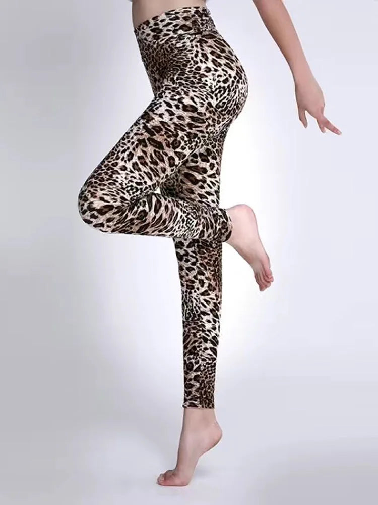 CUHAKCI High Waist Leggings Sportwear Workout Women Jeggings Elastic Pants Leopard Summer Printed Stripe Fitness Leggins